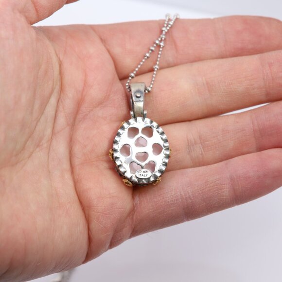 Vintage Pink Opal Pendant in Sterling Silver and 18k Gold with Natural Tourmalin - Picture 8 of 9